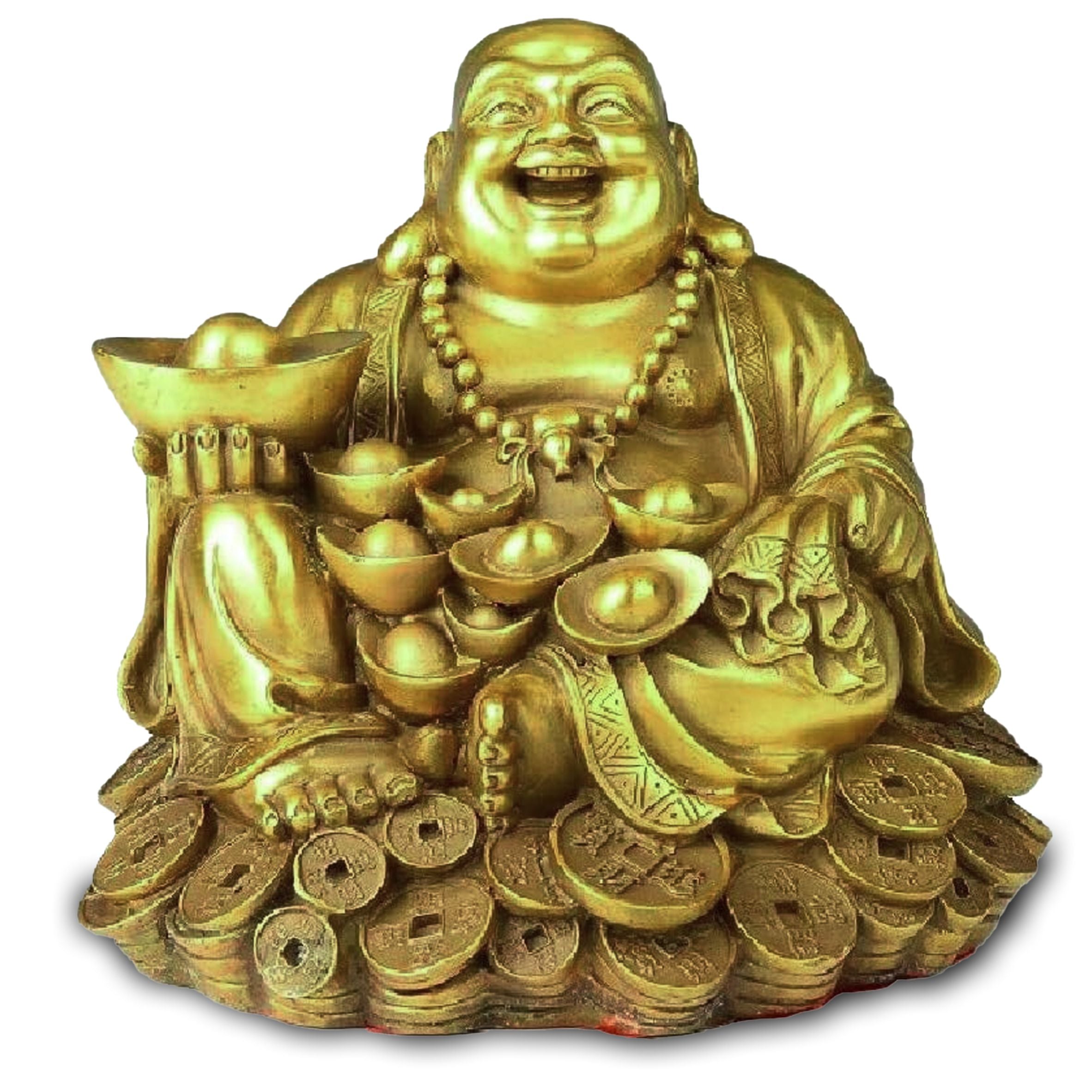 Laughing Buddha Idol on Wealth Coins