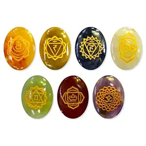 7 Chakra Healing Stones Set Engraved Crystal Palm Stones