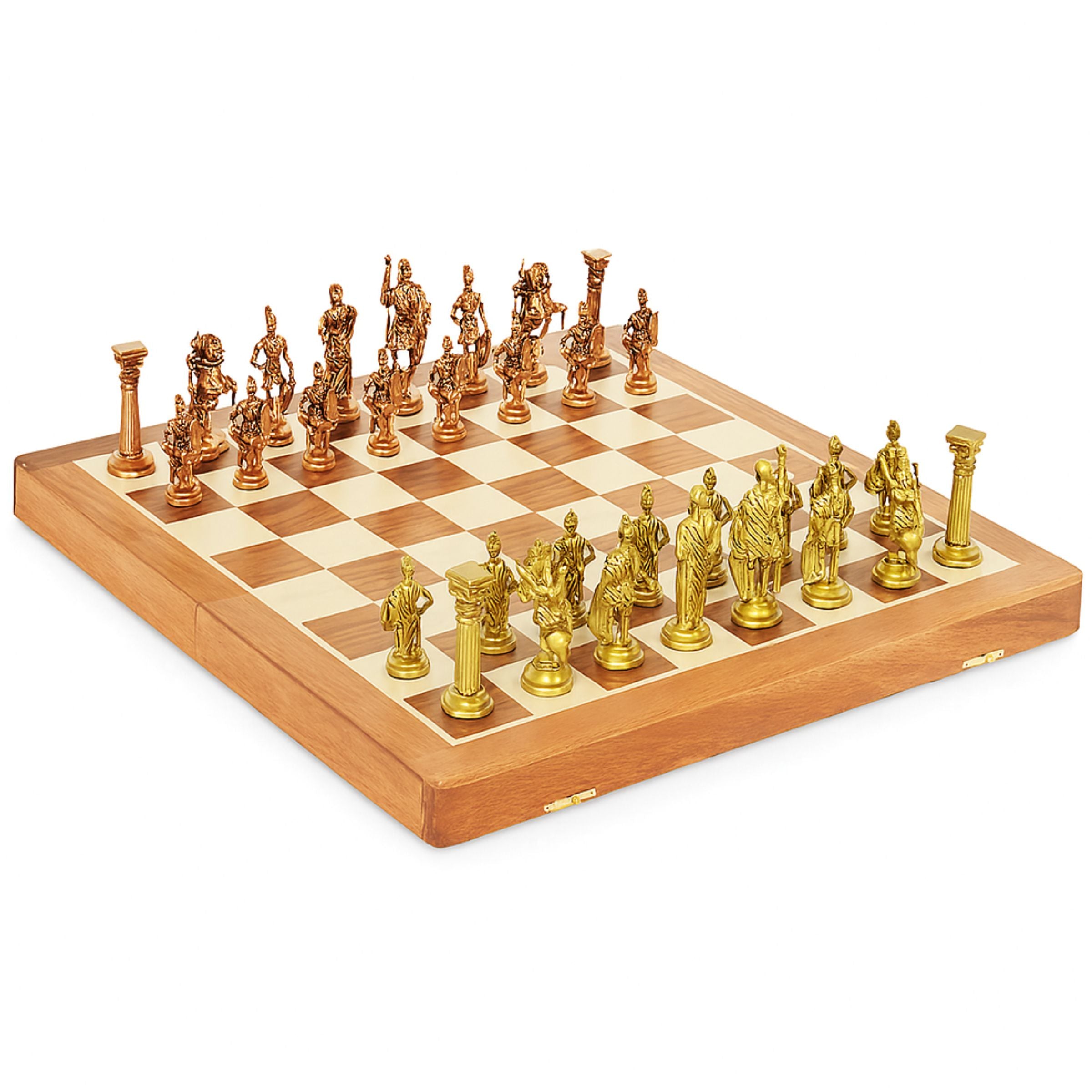 Brass Chess Set – Maple Wood Folding Board