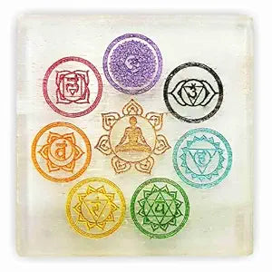 Seven Chakra Selenite Square Plate for Energy Healing & Meditation