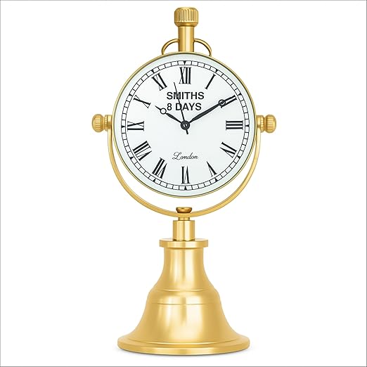 Vintage Brass Tabletop Clock with Compass