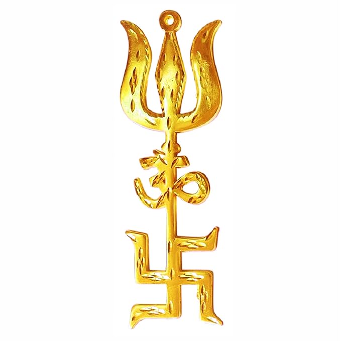 Tri Shakti Trishool with Om & Swastik Symbols
