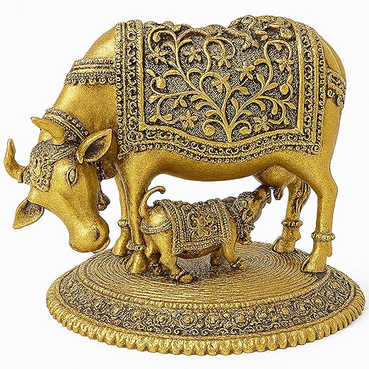 Brass Kamdhenu Cow with Calf Idol