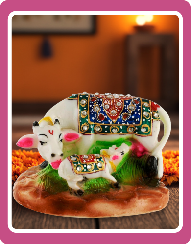 Kamdhenu Cow & Calf Resin Statue