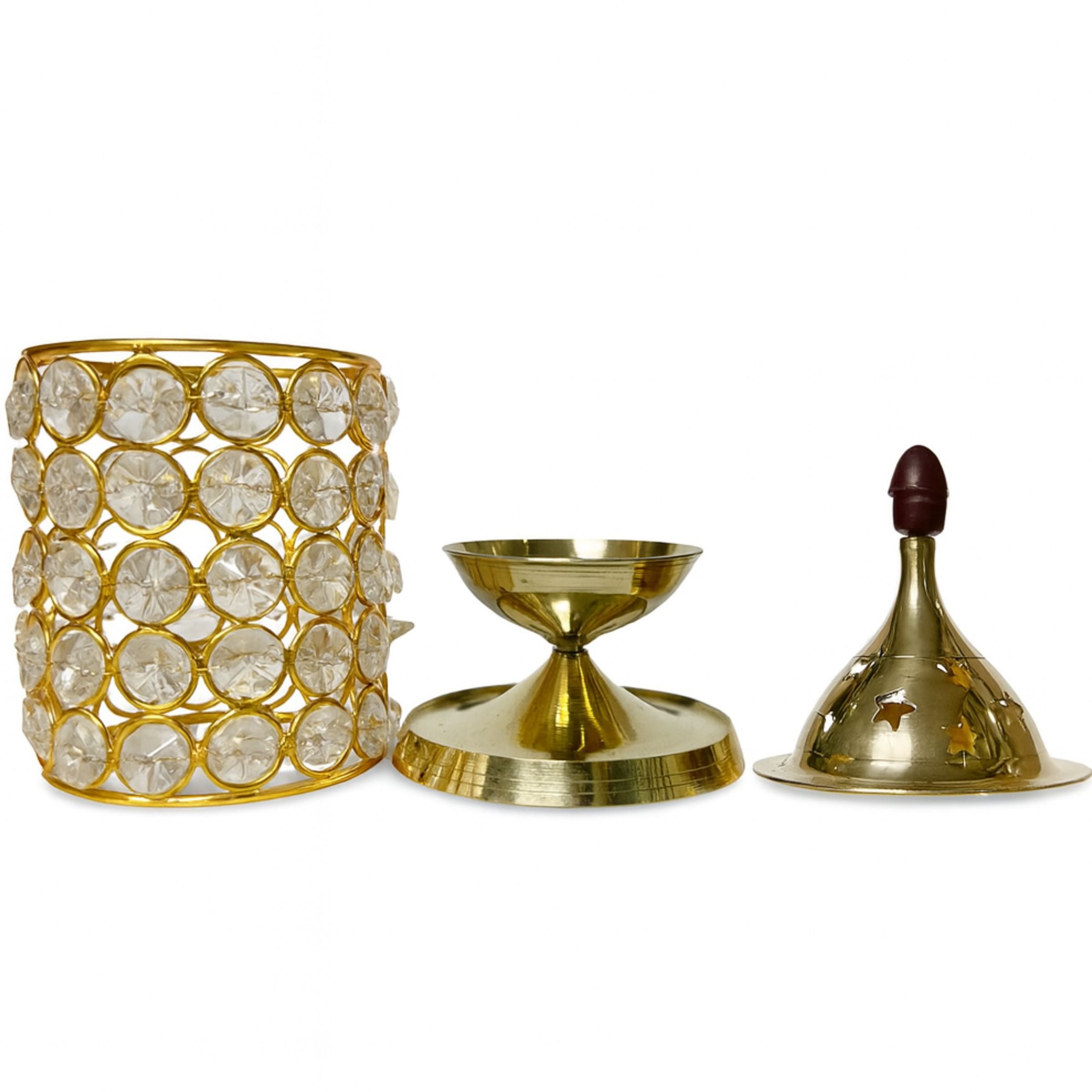 Brass Crystal Jyot Diya – 3-Piece