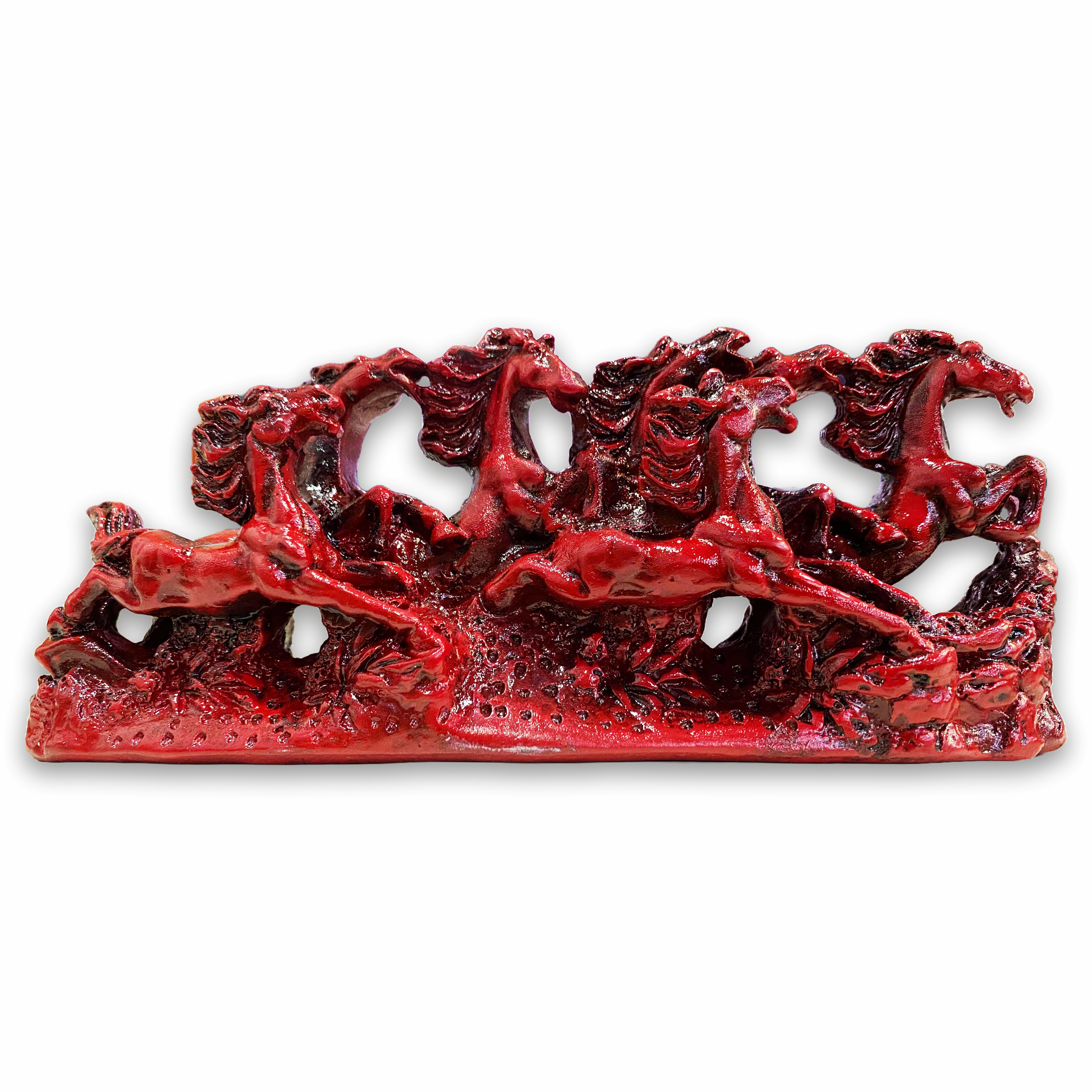 7 Running Red Horses Statue